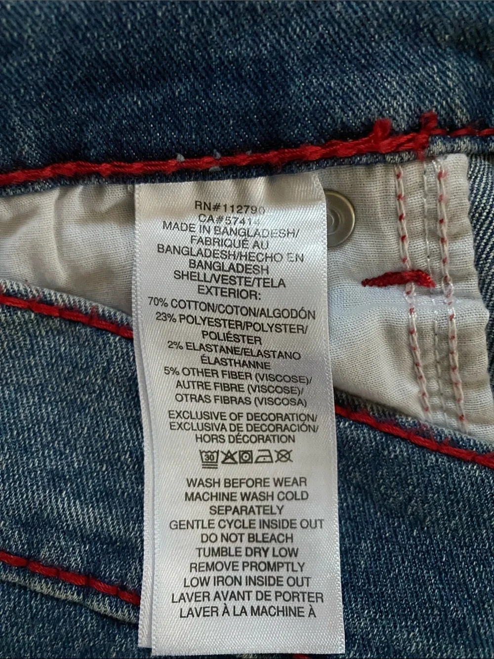 True Religion Relaxed Straight Cotton Stretch Red Stitching Jeans NWT